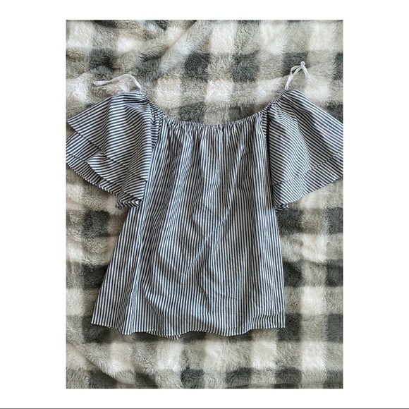 True Light Striped Off the Shoulder Shirt - Picture 1 of 1